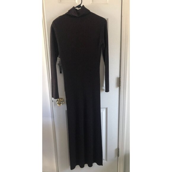 Vtg 2 Piece Paraphrase Maxi Brown Turtle Neck Dress With Faux Leather Vest M - Picture 8 of 10